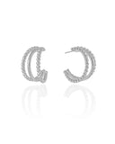 Brinco Meia Argola Três Filetes com Bolinhas Ródio Branco