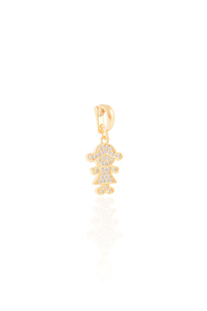 Pingente Filha Menina Cravejada Cristal 1.5 cm Banhado a Ouro 18K