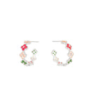 Brinco Argola Flor Colorida Ródio Branco
