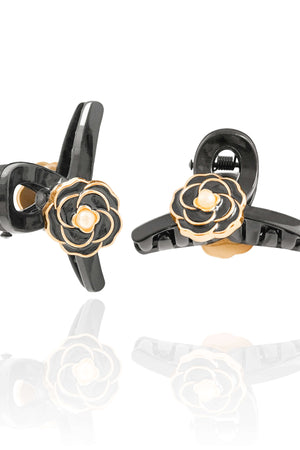 Dupla de Presilha Meia Luz Flor Preta Pérola