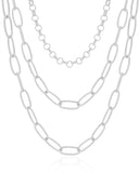 Gargantilha Tripla Elos Ovais e Portugueses Ródio Branco