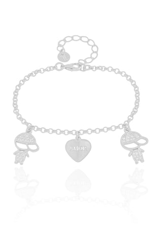 Pulseira Filhos Meninos com Coração Amor Ródio Branco