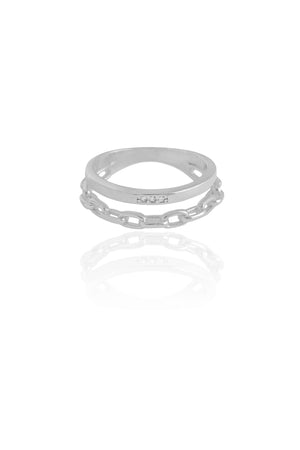 Anel Duplo Elos Tamanho 19 Ródio Branco