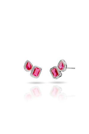 Brinco Ponto de Luz Duplo Fúcsia Rosa