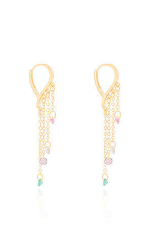 Brinco Argola Gota Franja Ponto de Luz Colorido Banhado a Ouro 18K