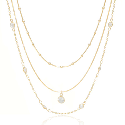 Choker Tripla Veneziana Bolinhas Pontos de Luz Banhado a Ouro 18K - 32 cm