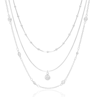 Choker Tripla Veneziana Bolinhas Pontos de Luz Ródio Branco - 32 cm