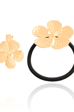 Kit Flor Pony Cuff e Bico de Pato Banho Dourado