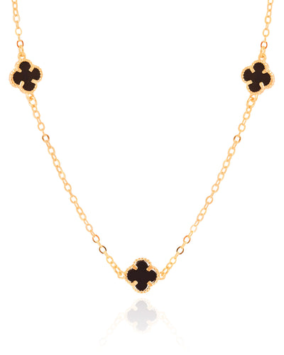 Choker Elos Trevos Tom Onix 1.0 cm Banhado a Ouro 18K