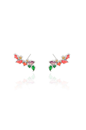 Brinco Ear Cuff Cristais Coloridos Ródio Branco