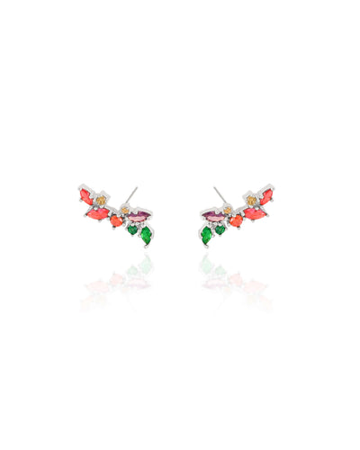Brinco Ear Cuff Cristais Coloridos Ródio Branco