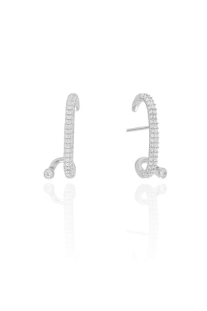 Ear Hook Ponto de Luz Cravejado Cristal 2.5 cm Ródio Branco