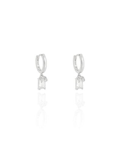 Brinco Argola Pingente Retangular Cristal 2 cm
