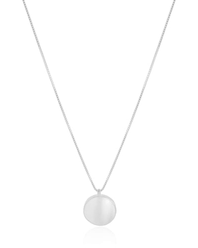 Colar Veneziana com Pingente Redondo Liso Ródio Branco - 45 cm