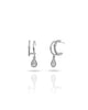 Brinco Meia Argola Dupla Lisa Cravejada com Gota Cristal