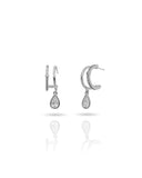 Brinco Meia Argola Dupla Lisa Cravejada com Gota Cristal
