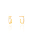 Brinco Argola Dois Filetes Cravejados Cristal 1.9 cm Banhado a Ouro 18K