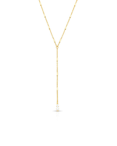 Gargantilha Gravatinha Y com Baguete Cristal Detalhes Canutilhos