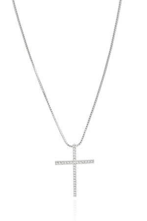 Gargantilha Veneziana com Pingente Cruz Palito Cravejada Cristal - 45 cm