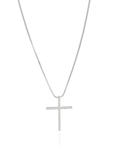 Colar Veneziana com Pingente Cruz Palito Cravejada Cristal - 45 cm