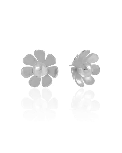 Brinco Flor Lisa 2.3 cm Ródio Branco