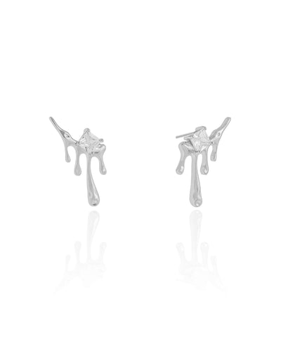 Ear Cuff Orgânico Derretido Ponto de Luz Cristal 2.5 cm Ródio Branco