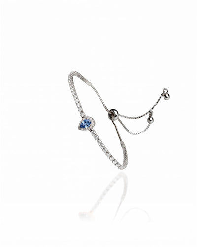 Pulseira Tennis Riviera Cristal Ajustável com Pingente Gota Azul Tiffany Cravejada Cristal