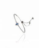 Pulseira Tennis Riviera Cristal Ajustável com Pingente Gota Azul Tiffany Cravejada Cristal