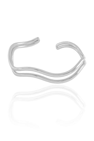 Bracelete Duplo Ondas Ródio Branco