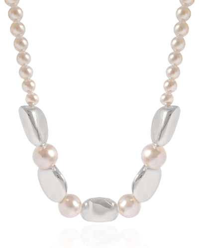 Colar Orgânicos e Pérolas Ródio Branco - 40 cm