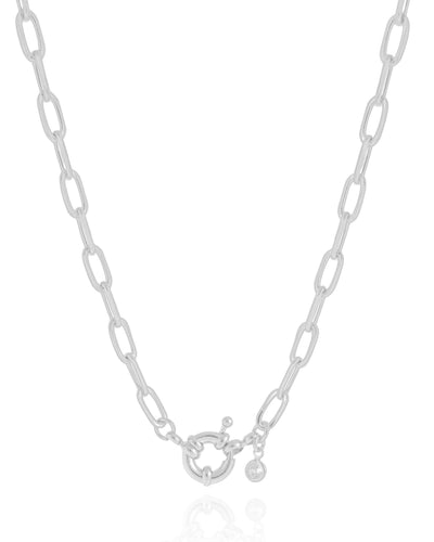 Colar Elos Detalhes Ponto de Luz Cristal Ródio Branco - 40 cm