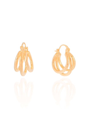 Brinco Argola Fecho Italiano Três Filetes Tubo 2.3 cm Banhado a Ouro 18K