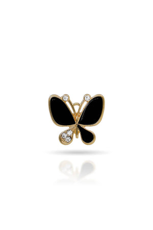 Broche Borboleta Esmaltado Preto com Detalhes Cravejado Cristal