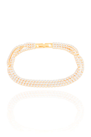 Pulseira Tripla Cravejada Cristal Banhado a Ouro 18K