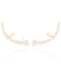 Ear Cuff Pontos de Luz Ovais Cravejado Cristal Banhado a Ouro 18K