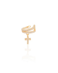 Piercing Cruz Cravejada Cristal Banhado a Ouro 18K