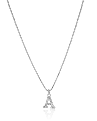 Colar Veneziana Letra A Cravejada Cristal Ródio Branco - 45 cm