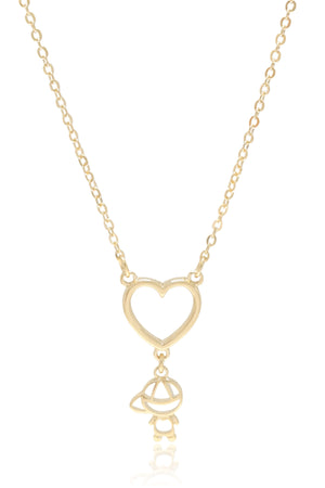 Gargantilha Filho Menino Coração Liso Banhado a Ouro 18K - 45 cm