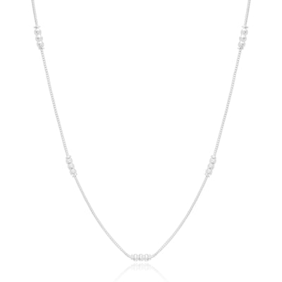 Gargantilha Longa Bolinhas Diamantadas Ródio Branco