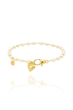 Pulseira Pérola com Pingente Coração e Fecho Coração