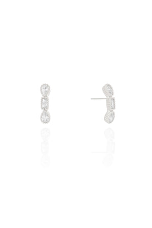Ear Hook Geométrico Cristal Ródio Branco