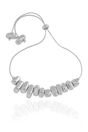 Pulseira Cascalhos Lisos Fecho Gravata Ródio Branco