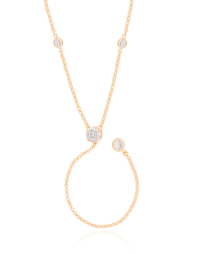 Colar Gravata Elos Pontos de Luz Cristal Banhado a Ouro 18K - 45 cm