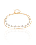 Tornozeleira Dupla Bolinhas Pérolas Cristais Banhado a Ouro 18K