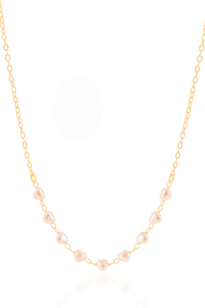 Gargantilha Infantil Corações Pérolas Banhado a Ouro 18K - 35 cm