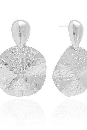 Brinco Gota Redondo Orgânico 5.5 cm Ródio Branco