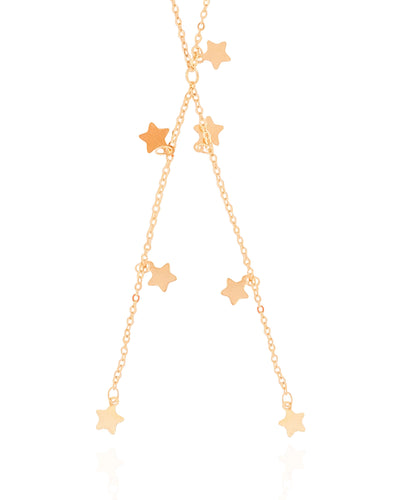 Colar Gravata Elos Americanos Estrelas Lisas Banhado a Ouro 18K - 45 cm