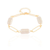 Pulseira Elos Ovais e Pérolas Barroca Banhado a Ouro 18K
