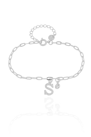 Pulseira Elos Letra S Cravejado Cristal Ródio Branco