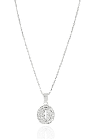 Gargantilha Veneziana Medalha Cruz Borda Cravejada Cristal